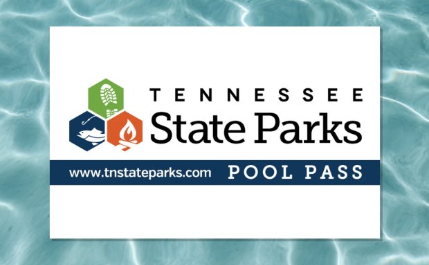 Tennessee State Parks pool pass card floating on water.