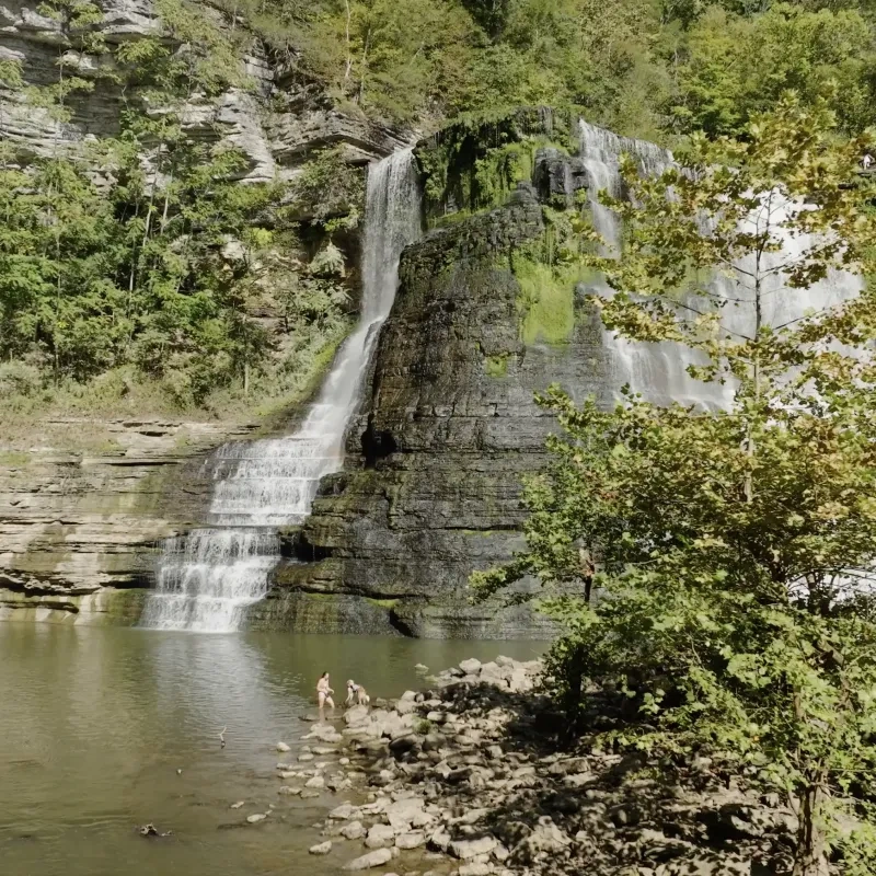 Another perspective of the lower waterfall at Burgess Falls State Park.