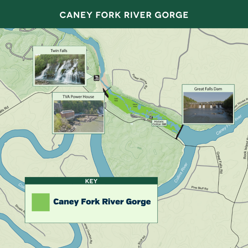 A map of Caney Fork River Gorge