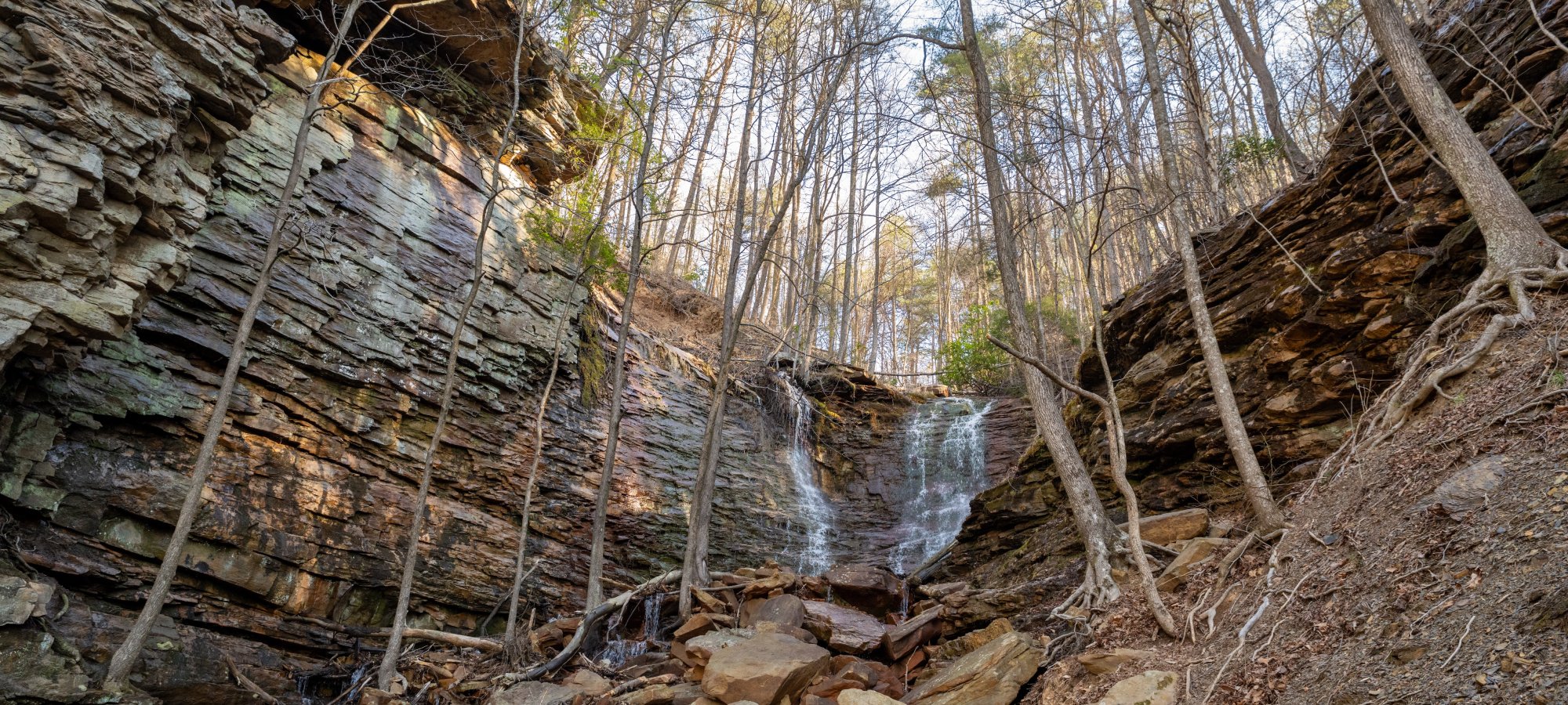 rocky waterfall view
