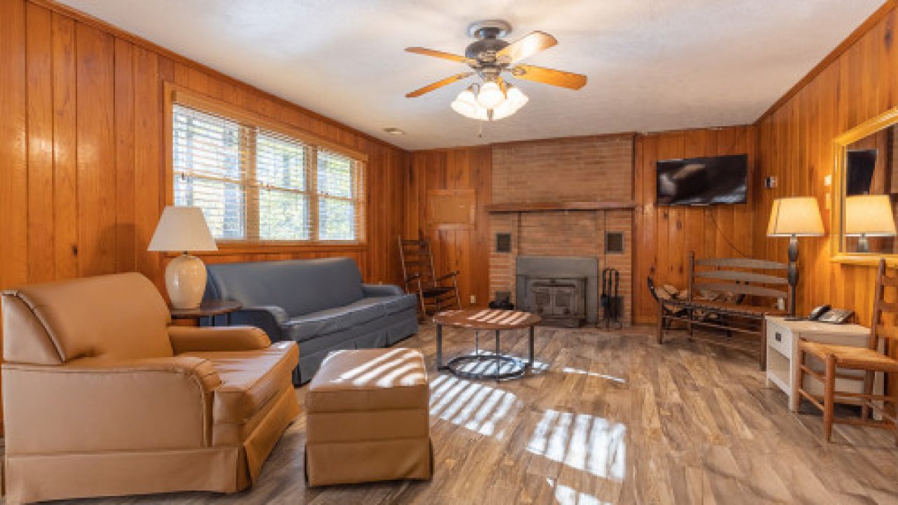living room in a rustic cabin