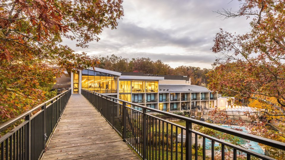Long railed bridge for easy access to the main lodge from other amenities.