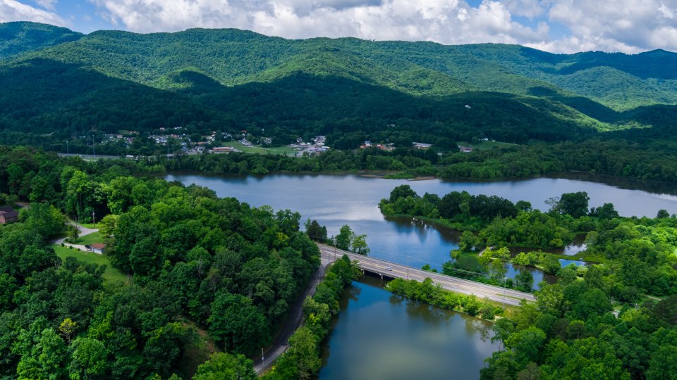 arial view of lake