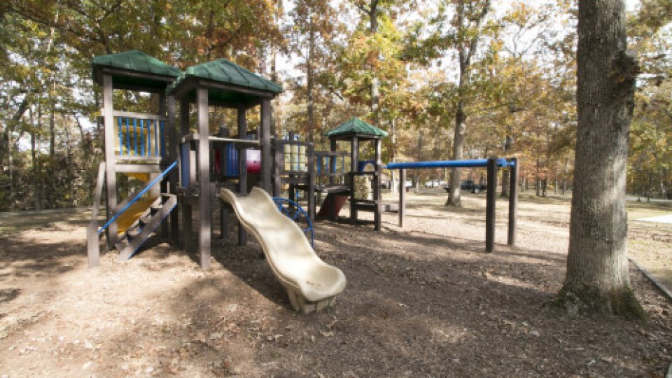 play ground in the woods near cabins