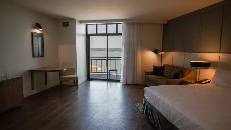 ADA king suite with view of water and tons of open space