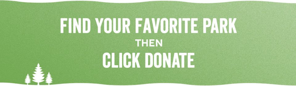 Green banner with stylized trees promoting park donations.