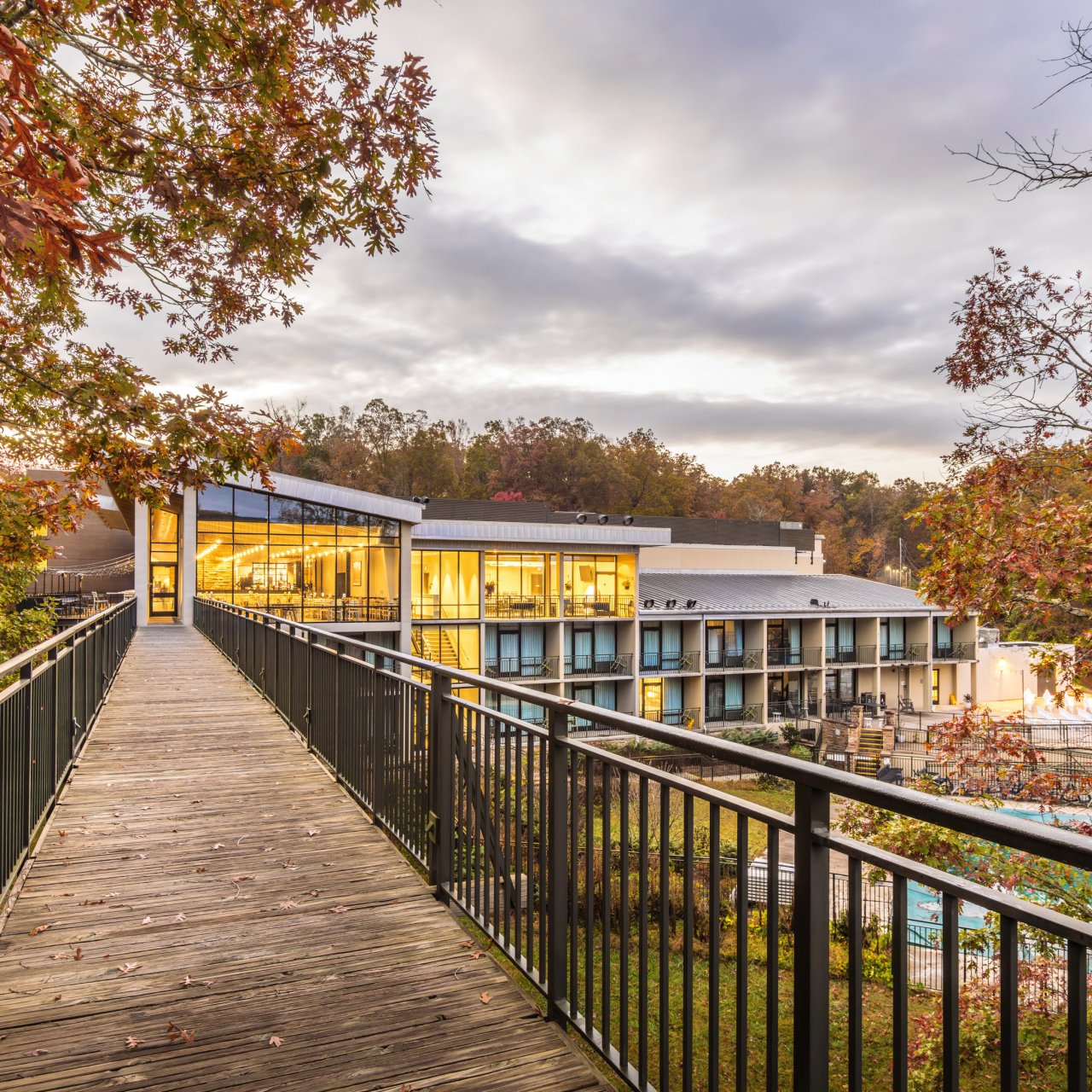 Long railed bridge for easy access to the main lodge from other amenities.